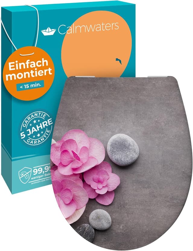 Detalle de Calmwaters® WC Sitz Motiv Wellness Orchidee – Toilettendeckel aus antibakteriellem Duroplast, bis 250 kg, mit Absenkautomatik