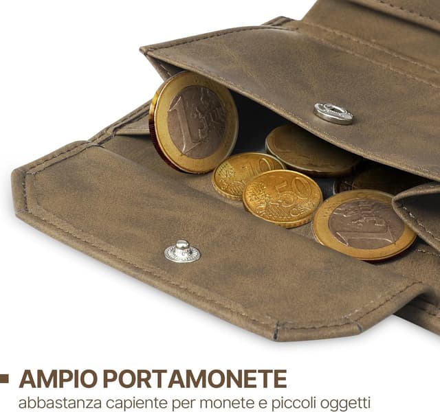 Detalle de TENBST portafoglio uomo RFID in pelle con 13 porta carte, finestra ID e portamonete