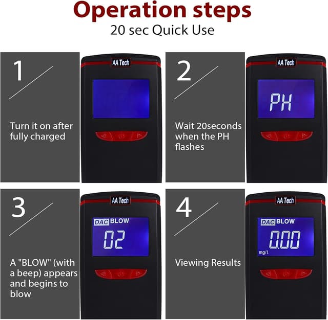Detalle 2 de Etilometro portatile HooJtny con sensore semiconduttore, 6 boccagli e certificazione professionale