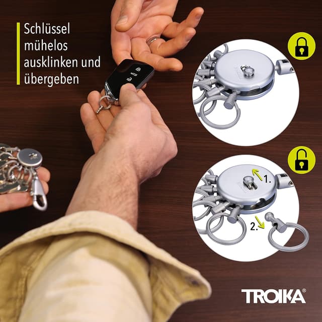 Detalle de TROIKA Basic GM (gun metal) – Schlüssel-Organizer mit Karabiner und 6 austauschbaren Ringen