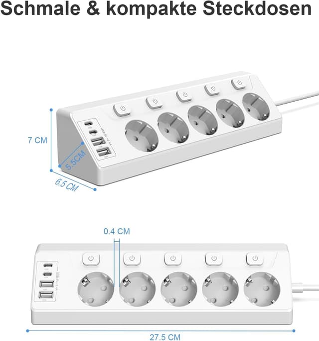 Thumbnail 6 de vipwell Mehrfachsteckdose 5 Fach 2 m 🔌