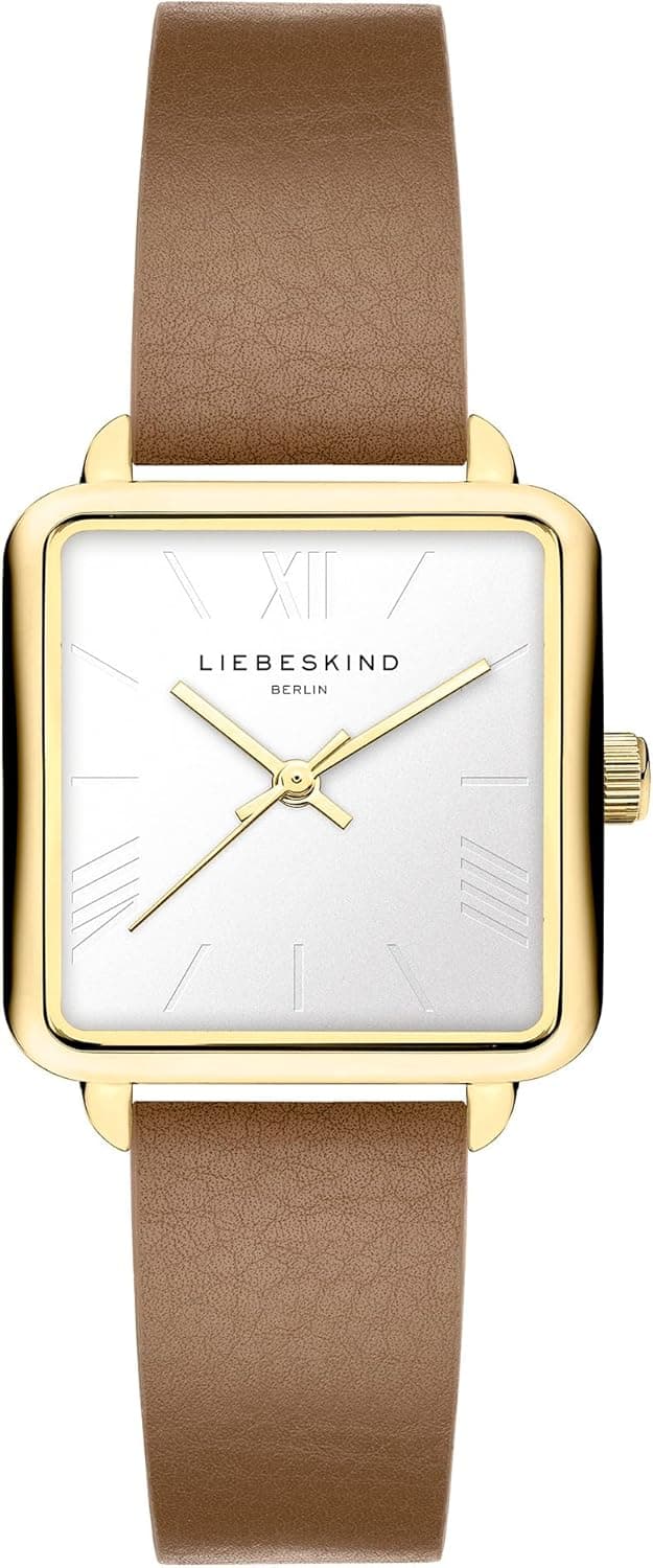 Detalle de Liebeskind Berlin Damen-Armbanduhr mit eckigem Quarzwerk, 28x28 mm, 3 ATM wasserdicht & Leder-/Meshband