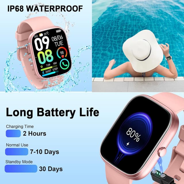 Detalle 2 de Jugeman Smart Watch for Women with Bluetooth Calling, 1.91" HD Touch Screen & Fitness Tracking (Pink)