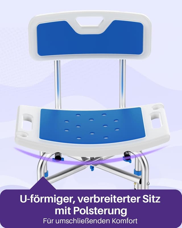 Thumbnail 6 de KEKOY Duschhocker mit Lehne (2-in-1) – höhenverstellbarer Duschstuhl für Senioren & eingeschränkte Mobilität, Blau