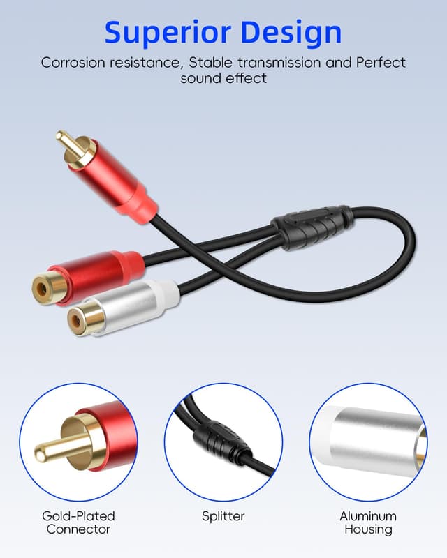 Thumbnail 5 de YANBORONSN RCA Splitter 1 Male to 2 Female