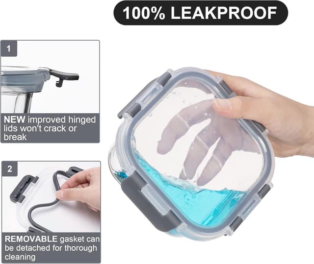 Detalle 2 de S SALIENT Glass Food Storage Containers with Snap Locking Lids (meal prep set)