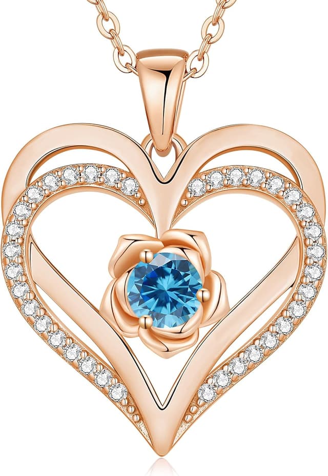 Detalle de CDE Damen-Halskette Rosegold Herz mit Sterling Silber 925 & Geburtsstein (Anhänger) – Geschenk für Mama
