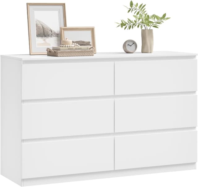 Detalle de WOLTU Kommode weiß mit 6 Schubladen – moderner Schubladenschrank für Wohnzimmer, Schlafzimmer & Flur (120 x 40 x 75 cm)