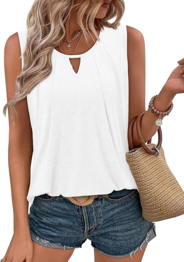 Detalle de KISSMODA womens sleeveless summer crew neck tank tops (loose pleated cami tunic)