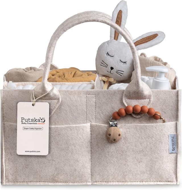 Detalle de PUTSKA Windelkorb Organizer – großer Aufbewahrungskorb für die Wickelstation (Mokka), mit 2 herausnehmbaren Trennwänden