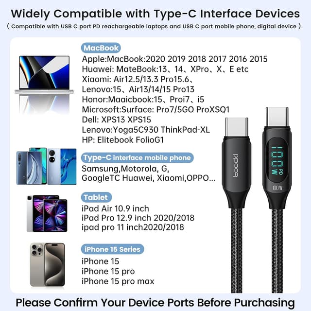 Thumbnail 5 de toocki Cable USB C a USB C 100 W ⚡ Carga Rápida 2M