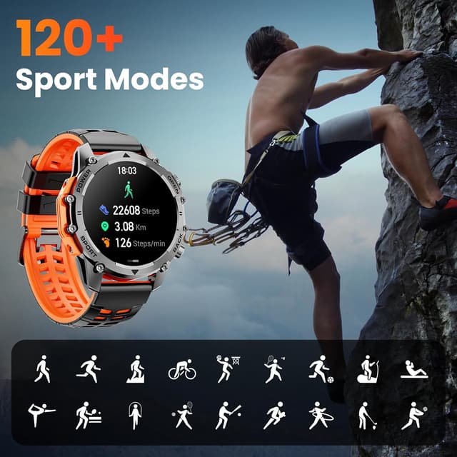 Thumbnail 6 de Hwagol Military Smart Watch for Men with 1.52" HD Touch Display, Heart Rate/SpO2/Sleep Monitoring and Torch