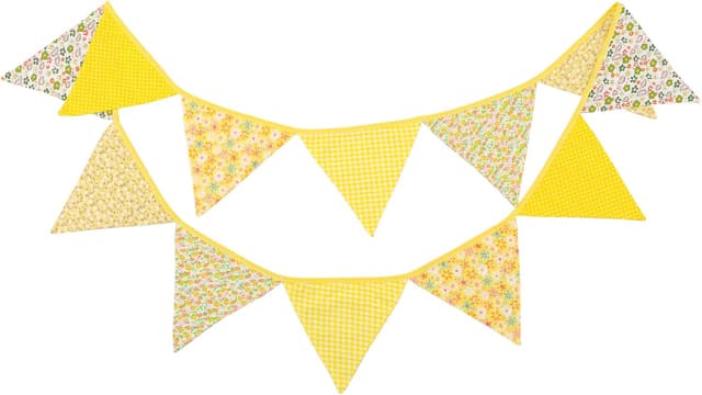 Detalle de G2PLUS Double Sided Cotton Fabric Bunting Banner (3.3m, 12 yellow floral pennants) for Easter & tea party décor