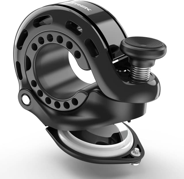 Detalle de toptrek Bike Bell (2025) with hidden AirTag compartment, up to 110dB waterproof aluminium bike bell for kids and adults
