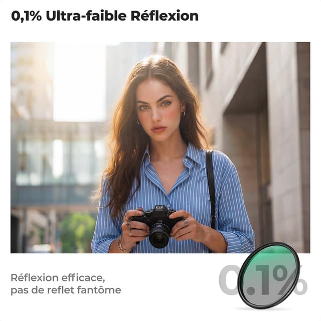 Detalle 1 de K&F CONCEPT Filtre 77 mm CPL + Black Diffusion 1/4 2-en-1 True Color (réflectivité très faible)