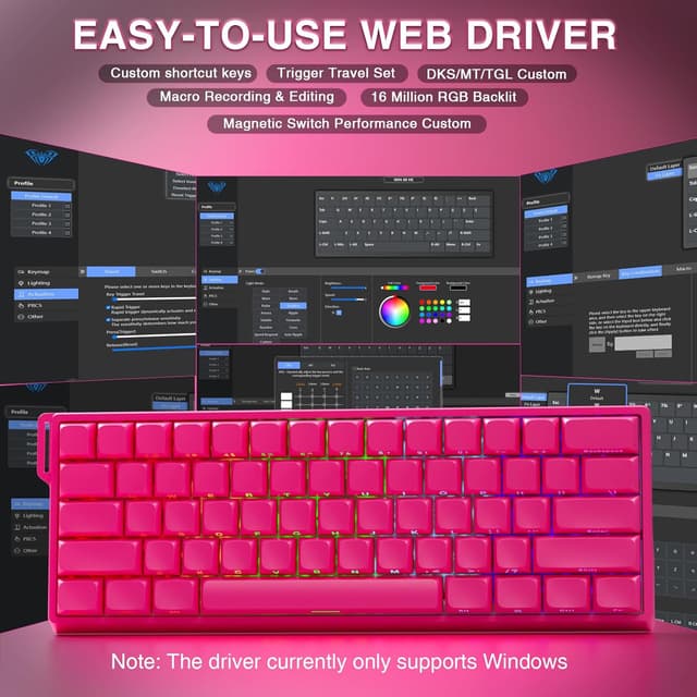 Detalle de AULA WIN60 HE Pro Wired 60% Mechanical Gaming Keyboard (Rose) with Hall Effect Switches