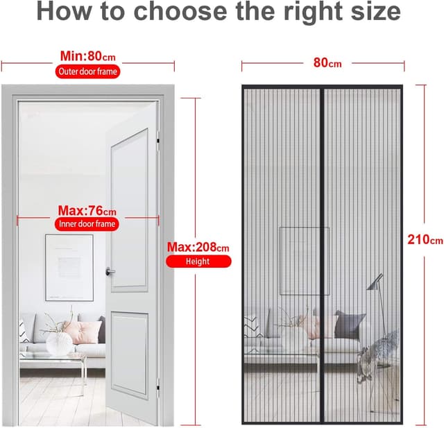 Detalle de MYCARBON Zanzariera magnetica per porta 80x210 nera, con rete traspirante e chiusura automatica