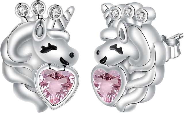 Detalle de J.MUEN Einhorn Ohrringe für Damen (925 Sterling Silber) – Ohrstecker mit funkelnder Zirkonia