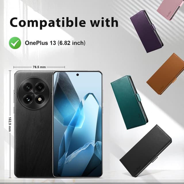 Detalle de Yunubeyii Handyhülle für OnePlus 13 mit RFID-Blocker, Kartenfächern und Magnetverschluss (Klapphülle, Rosa)