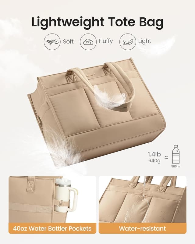 Detalle 2 de LOVEVOOK Laptop Tote Bag for Women – lightweight puffer work & travel bag with zip