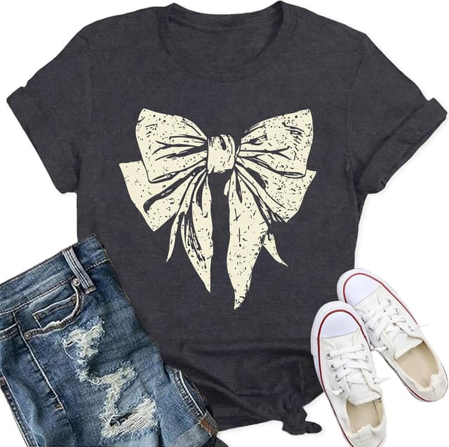 Detalle de Qskall Women’s Bow T-Shirts with Leopard Print & Bowknot – Soft, Comfortable Everyday Tee