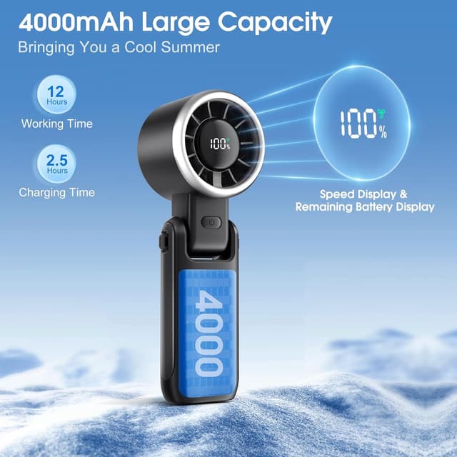 Thumbnail 5 de WHATOOK Handheld Rechargeable Fan (5-speed, LED display, foldable desk/hand design)