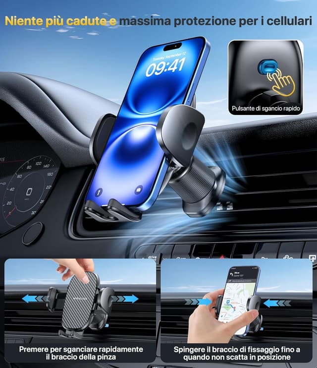 Thumbnail 5 de Miracase Porta cellulare auto 360° gancio doppio per smartphone