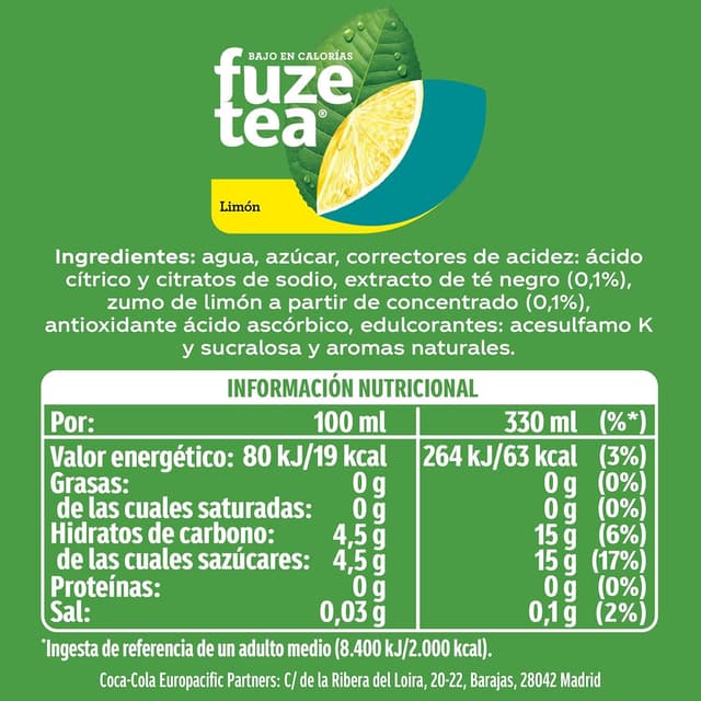 Thumbnail 1 de Fuze Tea Original Limón, 24 Latas 330 ml 🍋
