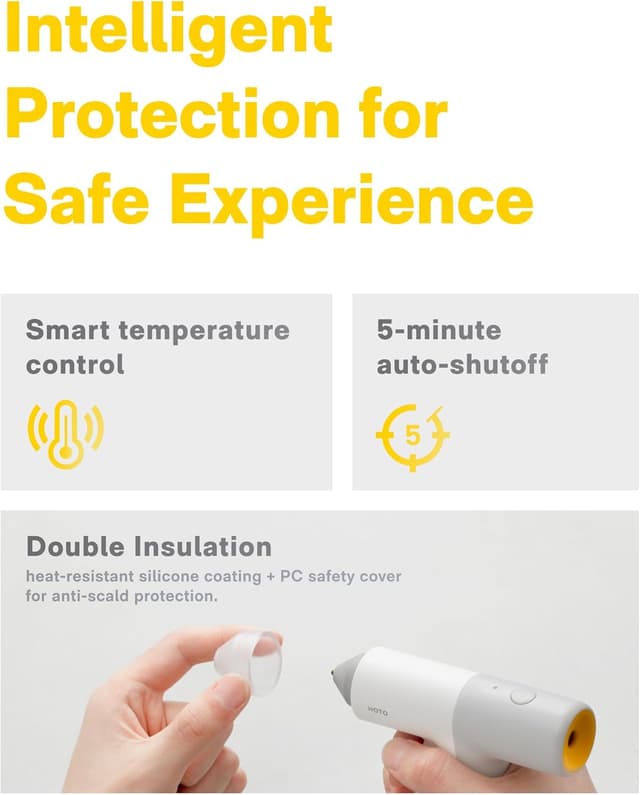 Detalle de HOTO Cordless Glue Gun (USB-C rechargeable, 30s fast heating) with anti-drip nozzle and auto shut-off