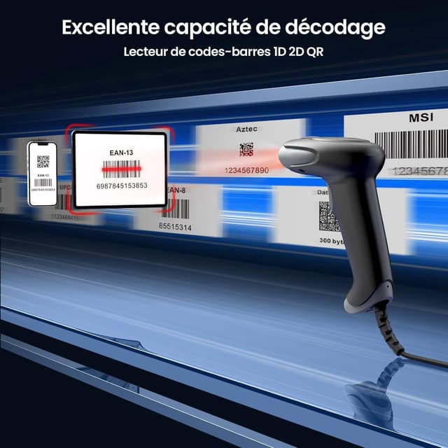 Thumbnail 3 de Eyoyo Lecteur Codes Barres 1D 2D USB