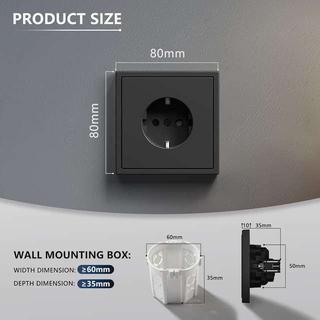 Thumbnail 1 de BSEED Schuko Steckdose Unterputz 16 A schwarz 🔌