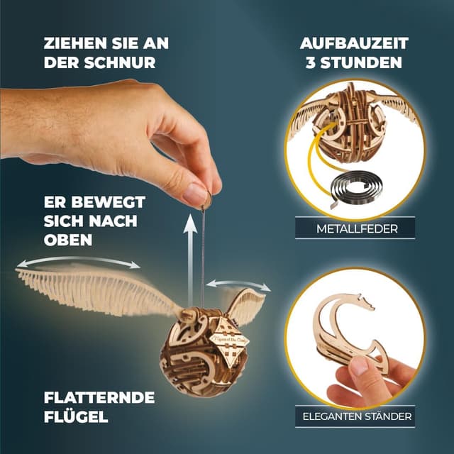 Detalle 2 de UGEARS Goldener Schnatz Harry-Potter 3D-Holzpuzzle für Erwachsene – mechanisches Modell zum Selberbauen