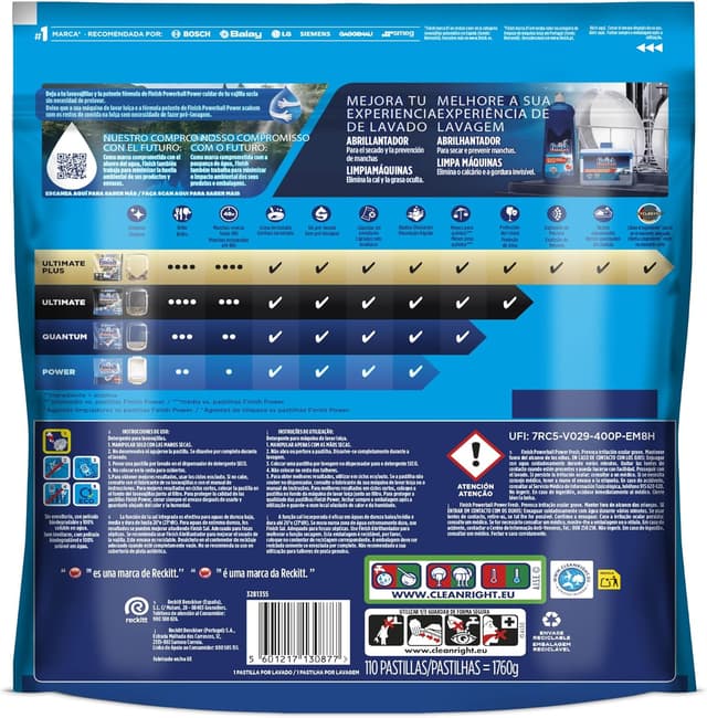 Detalle de Finish Powerball Power All in 1 - Pack 110 Pastillas