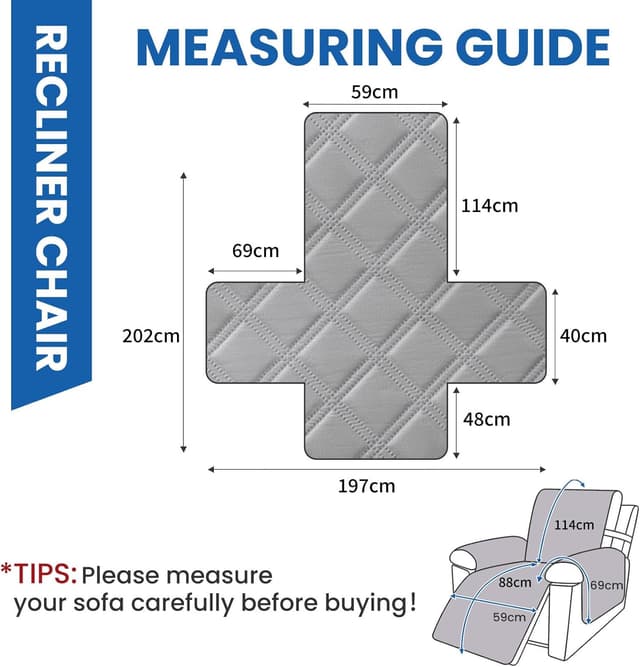 Detalle de YSTELLAA Copripoltrona 1 posto impermeabile per relax reclinabile grigio chiaro