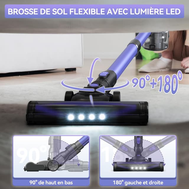 Detalle de Ziaggnar Aspirateur balai sans fil 6 en 1 (autonomie 55 min, 2 vitesses) pour poils d’animaux