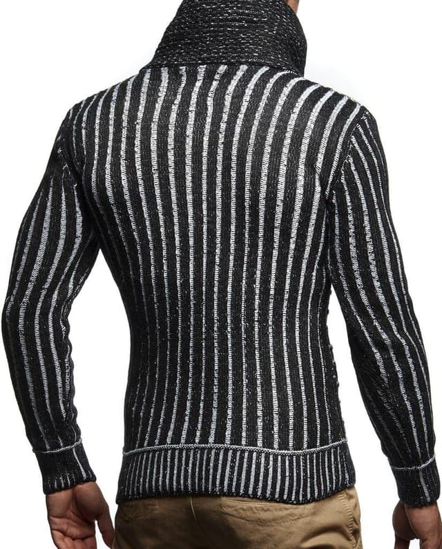 Detalle de Leif Nelson LN5385 pull en tricot à col châle pour homme, coupe ajustée noire