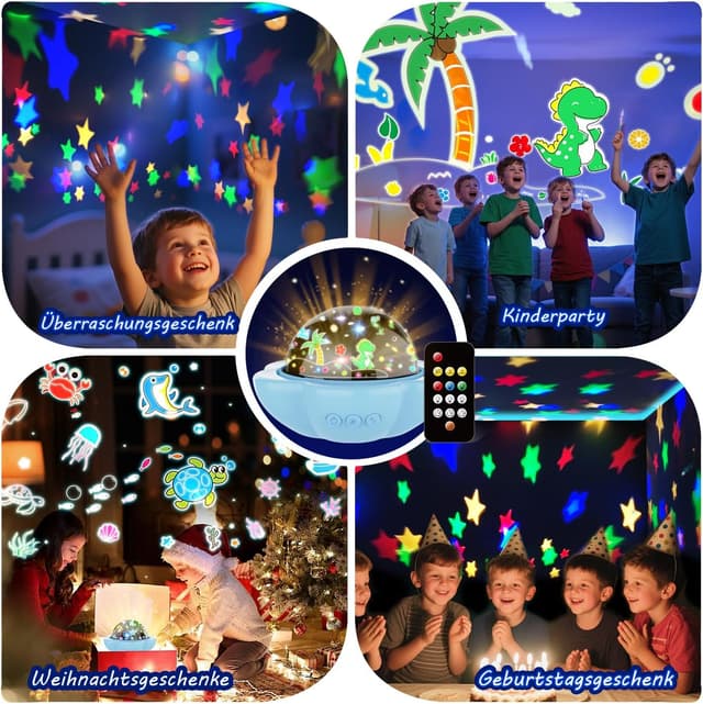 Detalle de JKGIFTS Kinder-Nachtlicht Dinosaurier & Sternenhimmel-Projektor (4-in-1) mit Fernbedienung