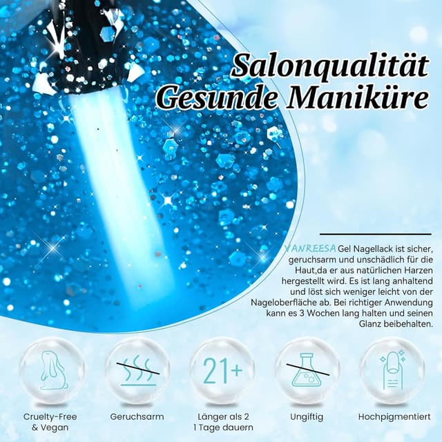 Detalle 1 de VANREESA U V Nagellack Set mit 45 Farben (Gel Nägel Starterset inkl. Unterlack & Überlack)