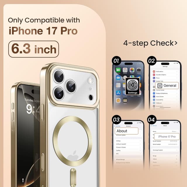 Detalle 2 de GolbinBox for iPhone 17 Pro Case with Stand (MagSafe) and Camera Control, Gold/Clear