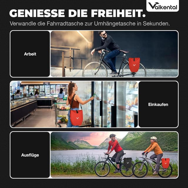 Detalle de Valkental® ValkBasic große, wasserdichte Gepäckträgertasche (abschließbar) mit Reflektoren