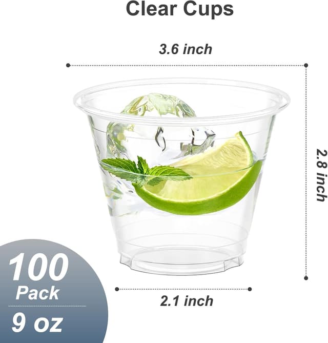 Detalle 2 de Dealusy 100 Pack 9 oz clear plastic cups