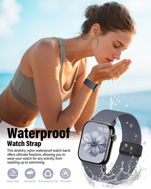 Detalle de Magnetic Elastic Nylon Apple Watch Sport Strap (38/40/41/42/44/45/46/49mm) — stretch fit with magnetic clasp