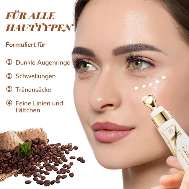 Detalle de ANAiRUi Koffein Niacinamid-Augencreme mit Augenroller gegen dunkle Augenringe & Schwellungen
