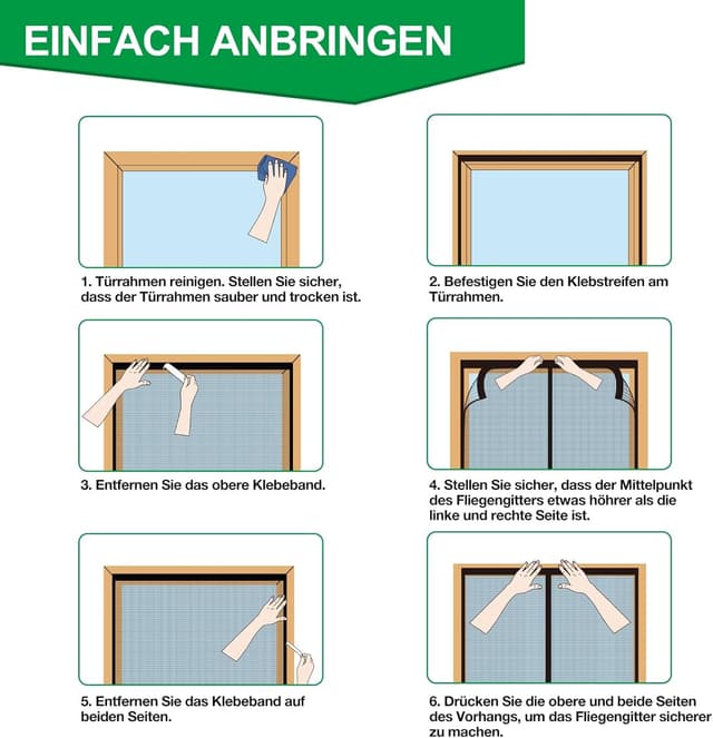 Detalle de 4UMOR Fliegengitter Balkontür Magnet 100×200 cm – Insektenschutz ohne Bohren, Klettband 3,8 cm, schwarz