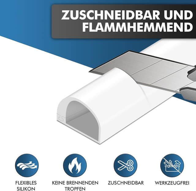 Detalle de shinfly Silikon-Kabelkanal klein (1 m) selbstklebend für 2–3 Kabel – halbrunder Kabelschacht Weiß