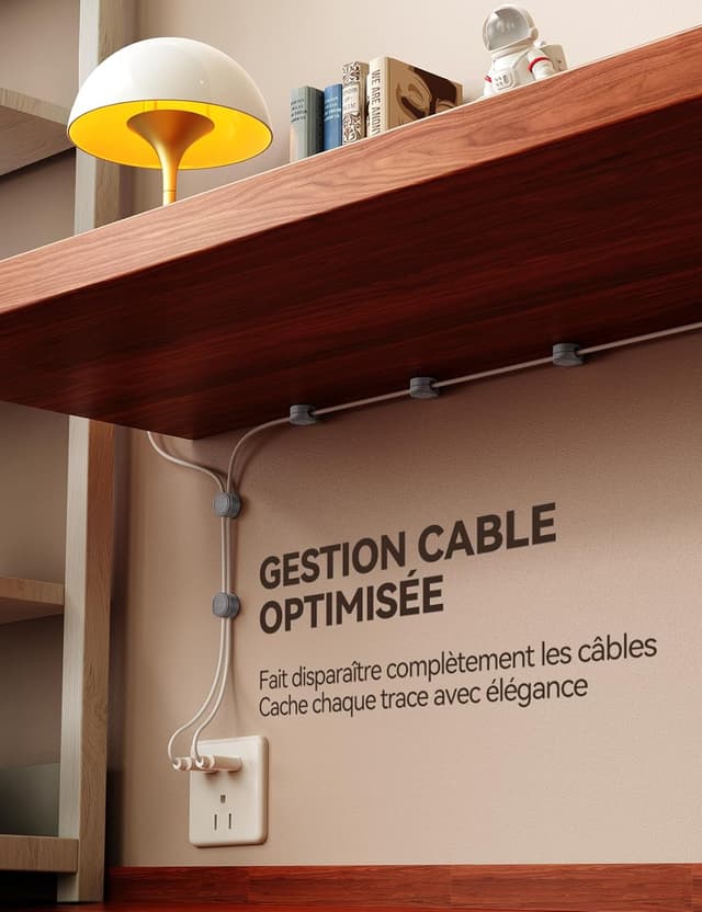 Detalle de FLYLEAD (8 pièces) clips de câble en silicone avec fixation magnétique et adhésif acrylique, gris