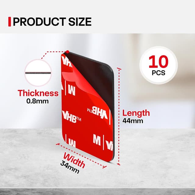 Detalle 2 de FIXCHORD Double Sided Sticky Pads (10 Pcs) – Heavy Duty Acrylic Foam Adhesive Pads for Dash Cams, Action Cameras & Home Use, 44×34mm