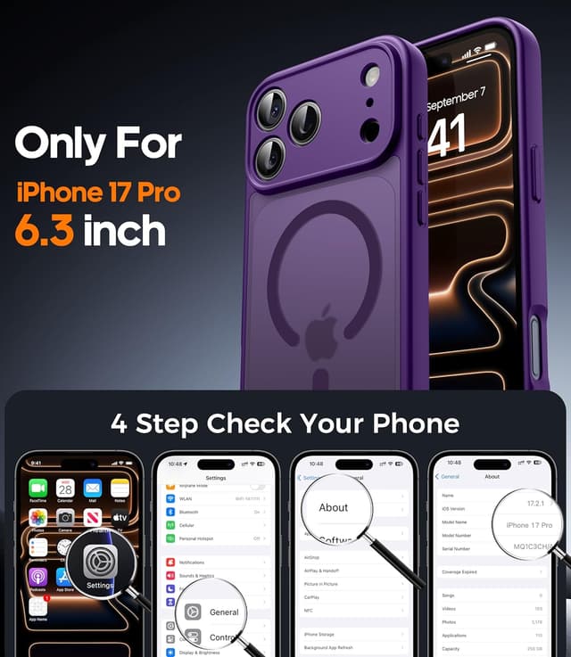 Detalle 2 de FLLAO 3 in 1 Magnetic Case for iPhone 17 Pro Max (Purple) with 2X HD Screen Protector & MagSafe support