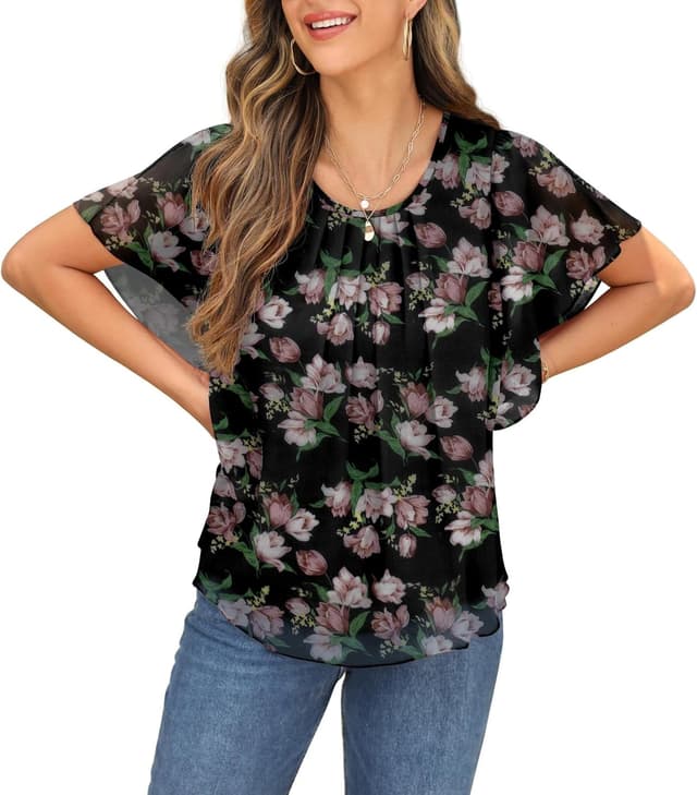 Detalle 2 de QIXING Chiffon Bluse kurzarm für Damen