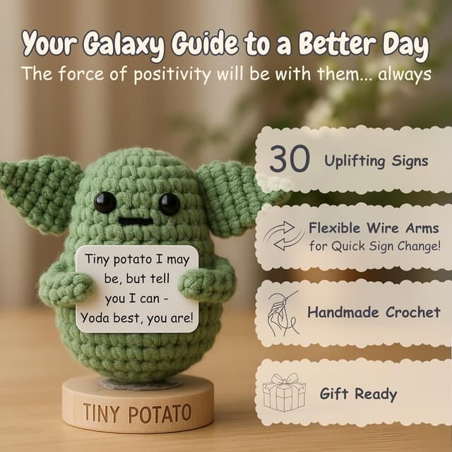 Detalle de Star Wars Gifts Handmade Baby Yoda Positive Crochet Doll with 30 Affirmations